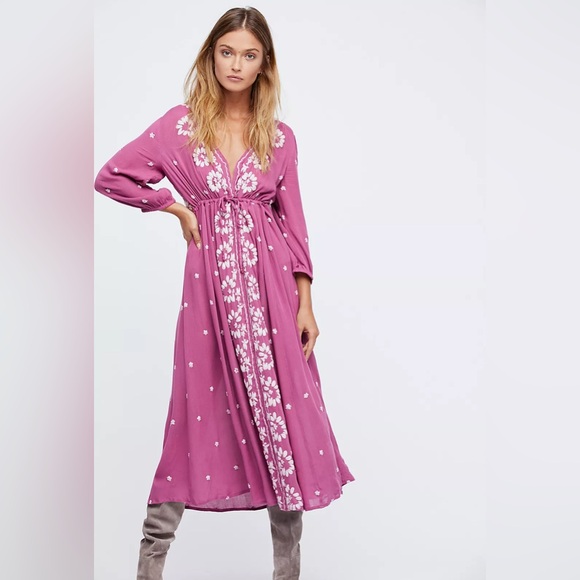 Free People Dresses & Skirts - Free People Dress Fable Embroidered Midi in magenta combo